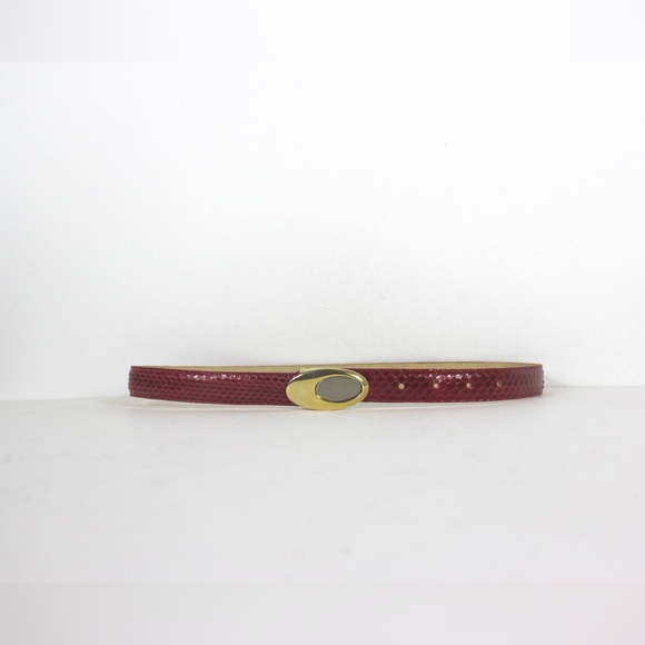 80’s Red Genuine Snake Leather Belt with Gold and Silver Buckle, Small S - Picture 2 of 7